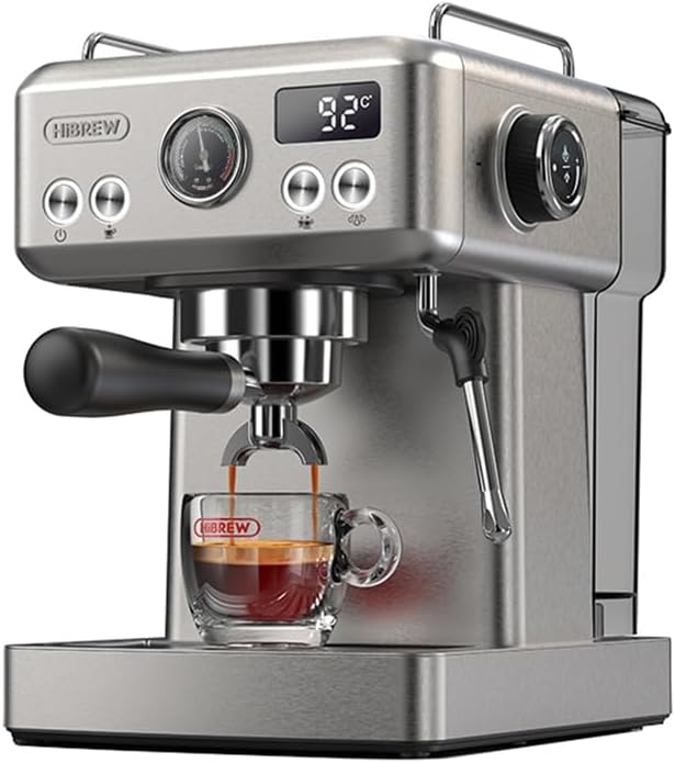 H10A Espresso Coffee Machine (Silver), 20 Bar Semi-Automatic Coffee Maker, Compact Stainless Steel, Fast Heating, Temperature Control, Strong Steam Frothing for Cappuccino Latte